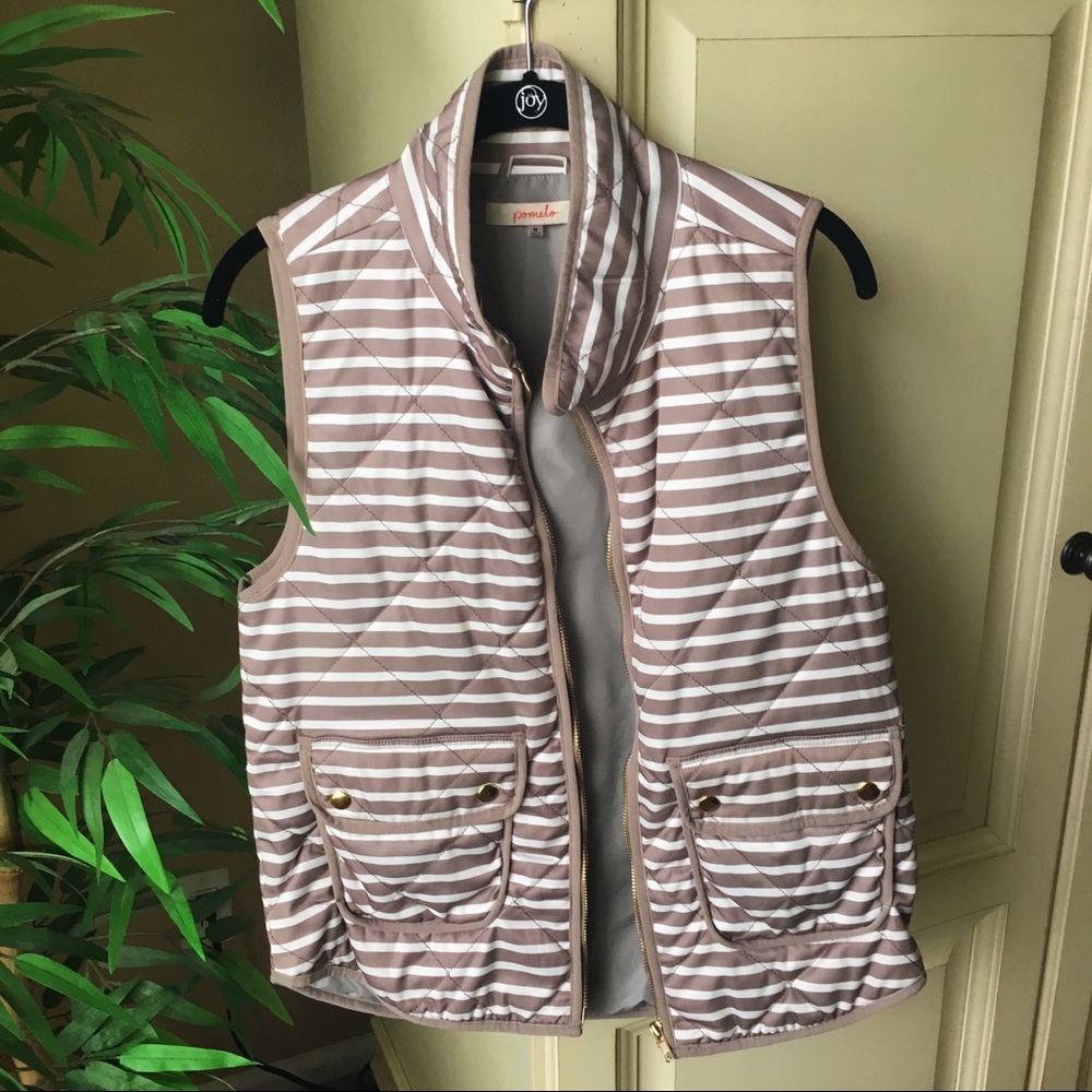 POMELO WOMENS TAN AND WHITE STRIPED VEST